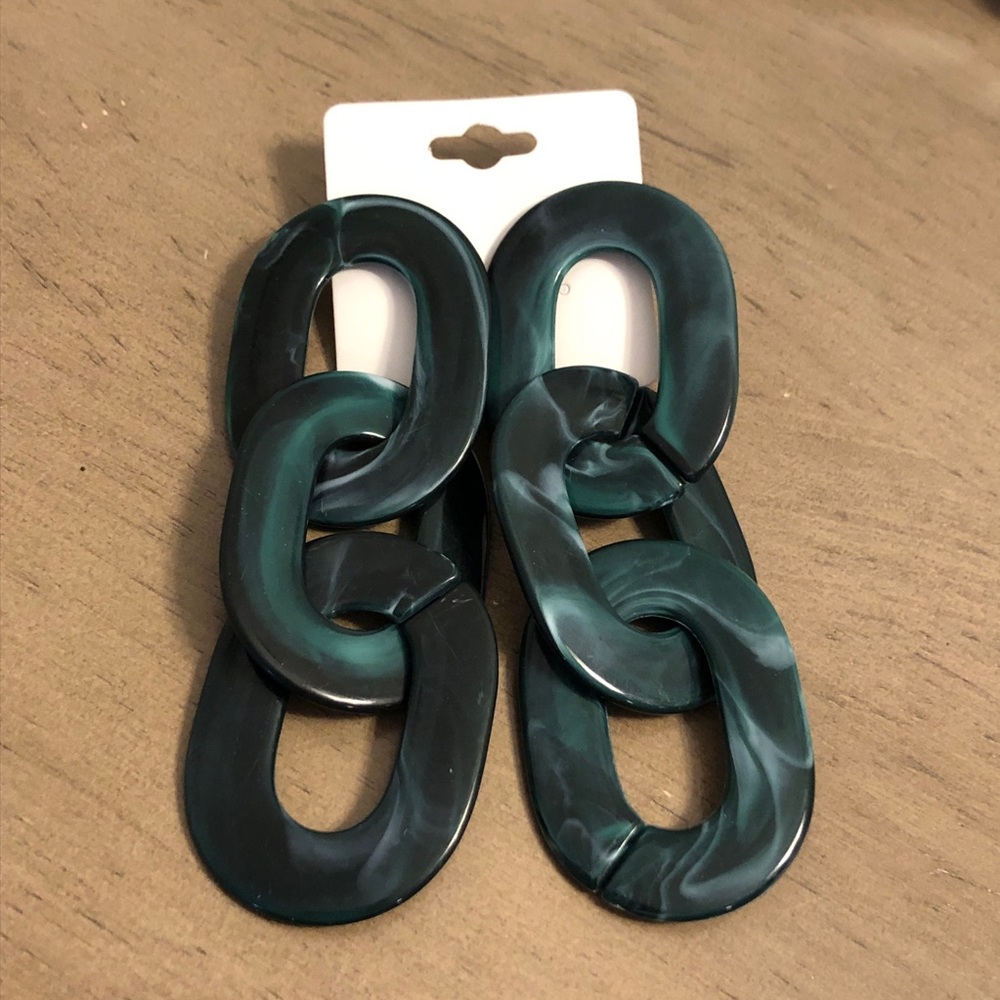 Chunky Green Chain Link Marble Design Fashion Jewelry Earrings